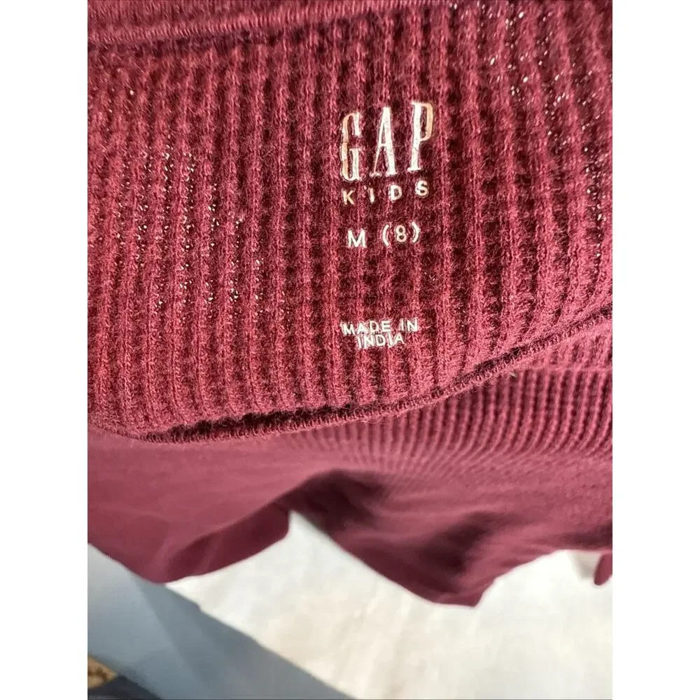 GAP Boys Long Sleeve Thermal Pullover Shirt Maroon Size MEDIUM (8)
